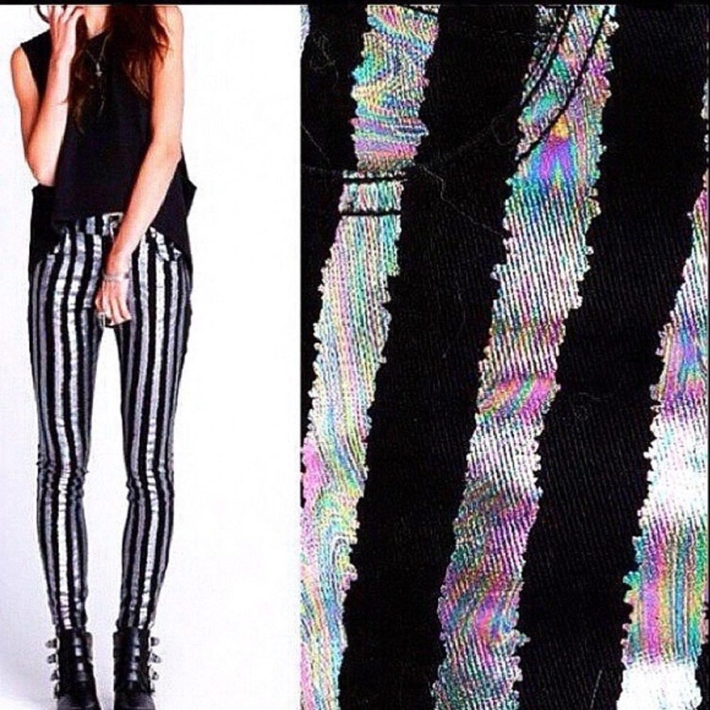 Minkpink oil slick oil spill striped pants